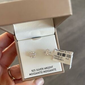 *Sold* Lake + Gray Moissanite Stud Earrings 925 Sterling Silver NWT Gift Boxed